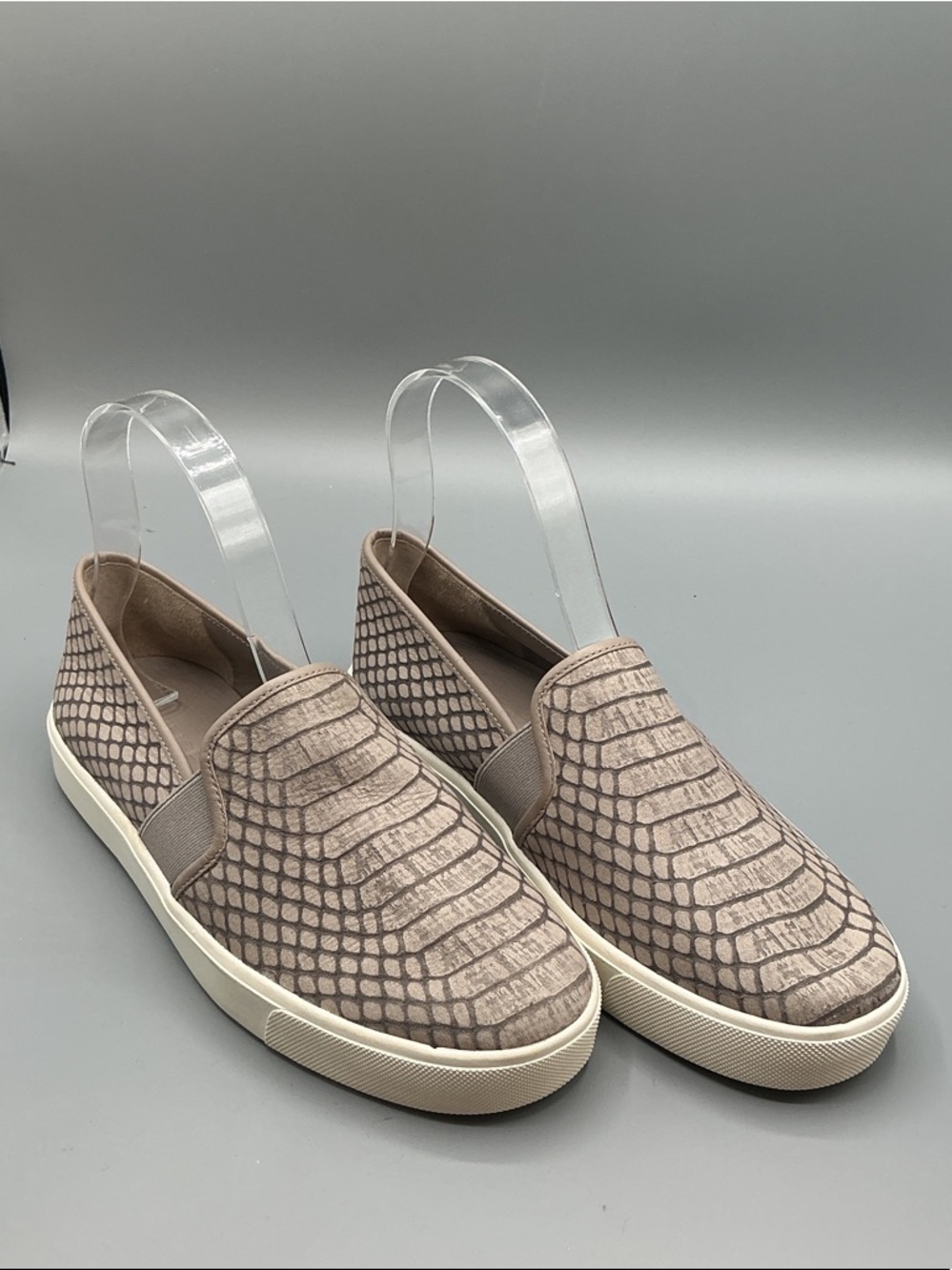 VINCE Taupe Gray Snake Embossed Berlin Sneakers, slip on, size 5.5
